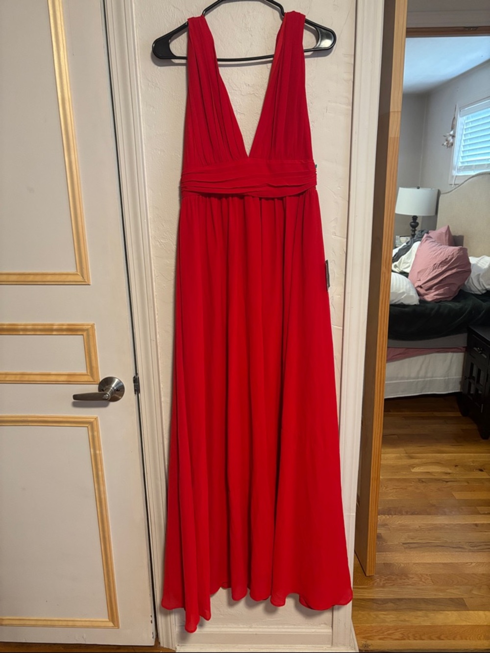 Lulu's Red Plunging V-Neck Sleeveless Maxi Dress